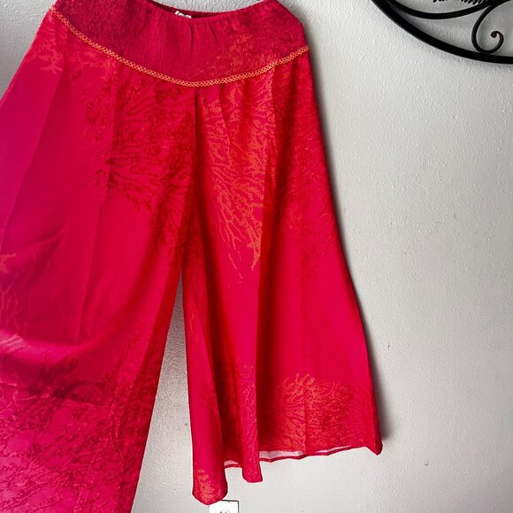 Modaposa 2-Pcs Wide Leg Pants Smocked Waist & Matching Beach Bag Orange Boho - Picture 9 of 10